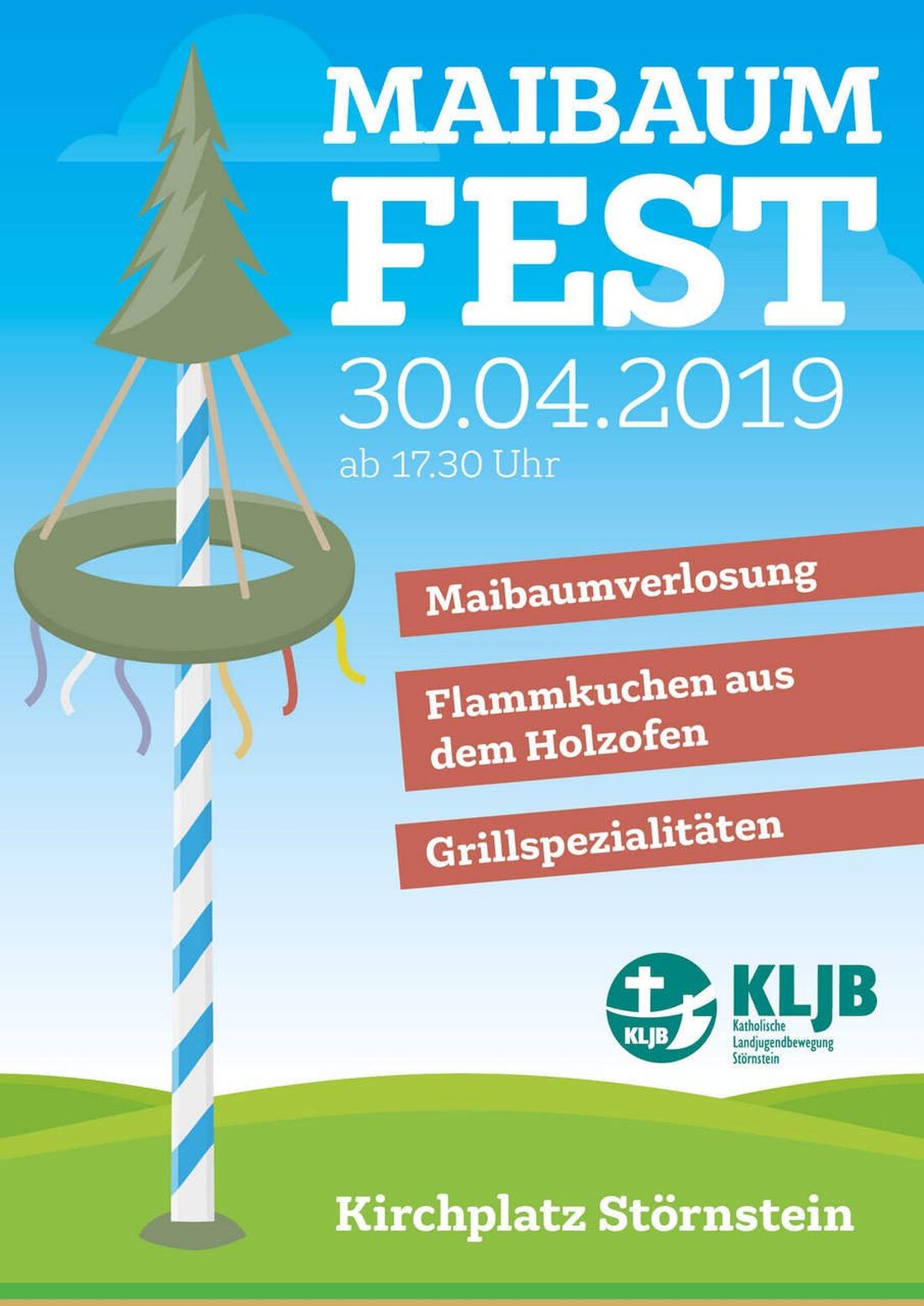 Störnstein. Die Katholische Landjugendbewegung (KLJB) veranstaltet am Dienstag, 30. April, ab 17.30 Uhr das Maibaumfest am Kirchplatz. Höhepunkt des Abends ist natürlich das Aufstellen des Maibaums. Dazu werden Getränke, Bratwürste, [&hellip;]