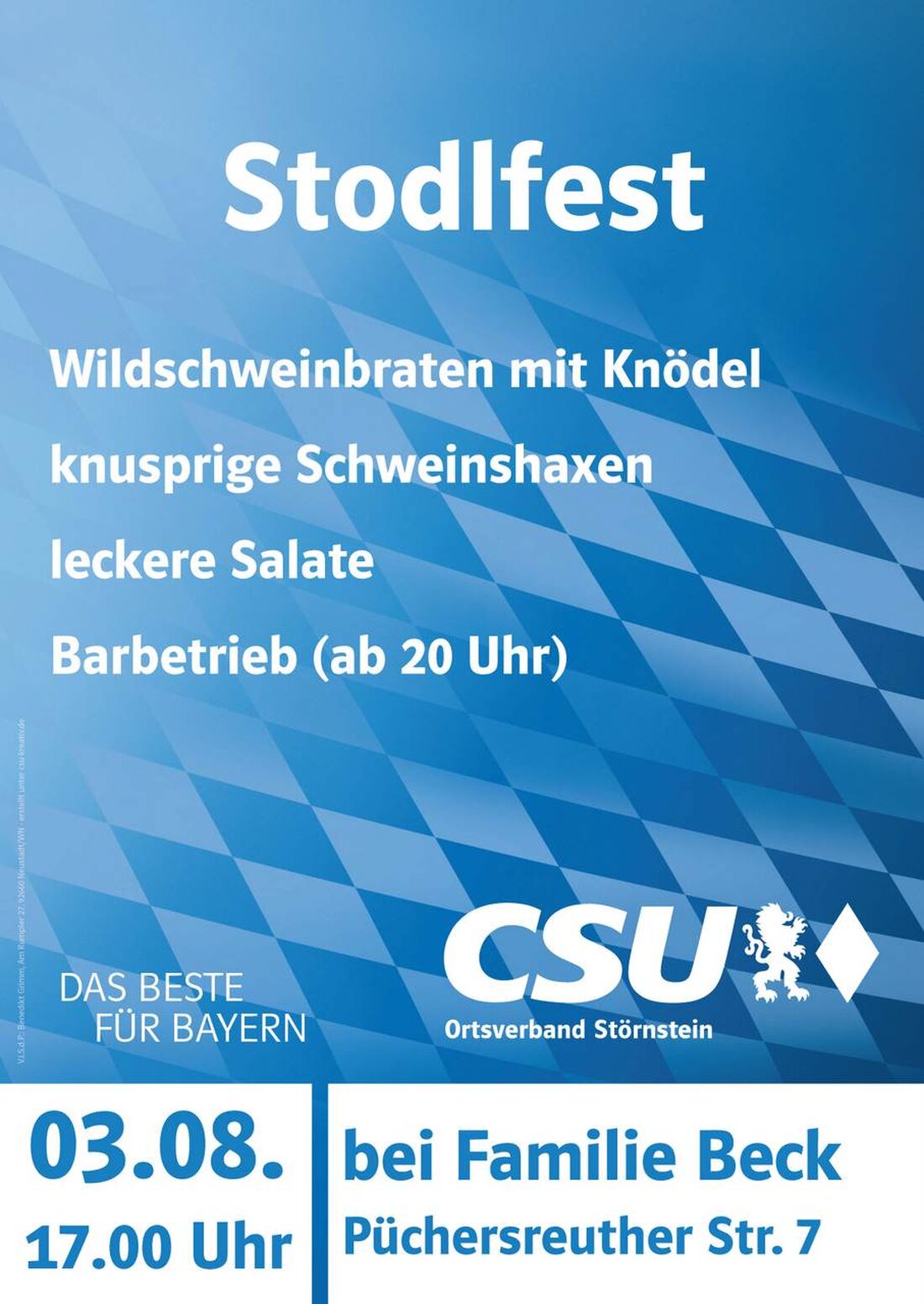 Störnstein. Nach ein paar Jahren Pause lädt die CSU Störnstein am Samstag, 3. August, wieder zu ihrem traditionellen Stodlfest ein. Gefeiert wird auf dem Hof der Familie Beck in der [&hellip;]