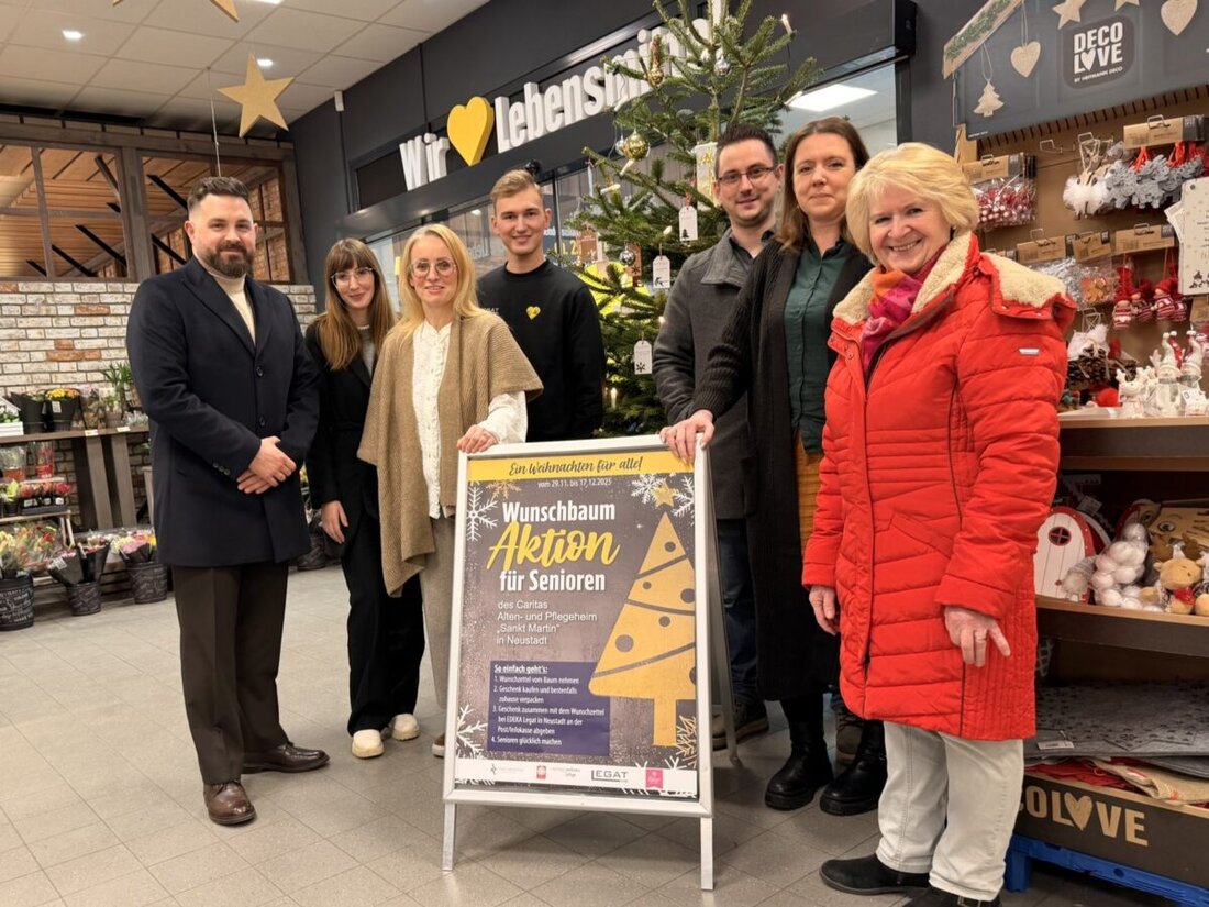 Neustadt. Ein Wunschbaum im EDEKA Legat erfüllt bescheidene Wünsche von Senioren aus dem Caritas-Heim St. Martin. Die Aktion läuft vom 29. November bis 17. Dezember: Karte nehmen, Geschenk im Wert von zehn bis 20 Euro abgeben.