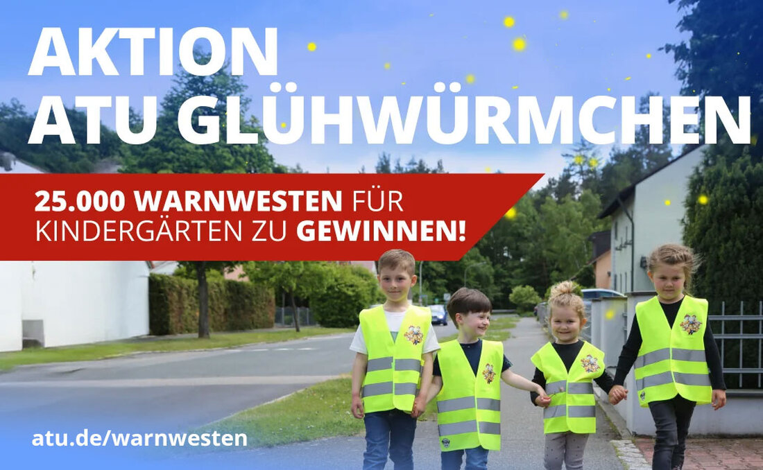 Weiden. ATU setzt die Aktion Glühwürmchen fort und spendet 25.000 Kinderwarnwesten an Kindergärten in ganz Deutschland. Einrichtungen können sich bis zum 31. Juli 2026 bewerben; Ziel ist mehr Sichtbarkeit auf dem Weg zur Kita.