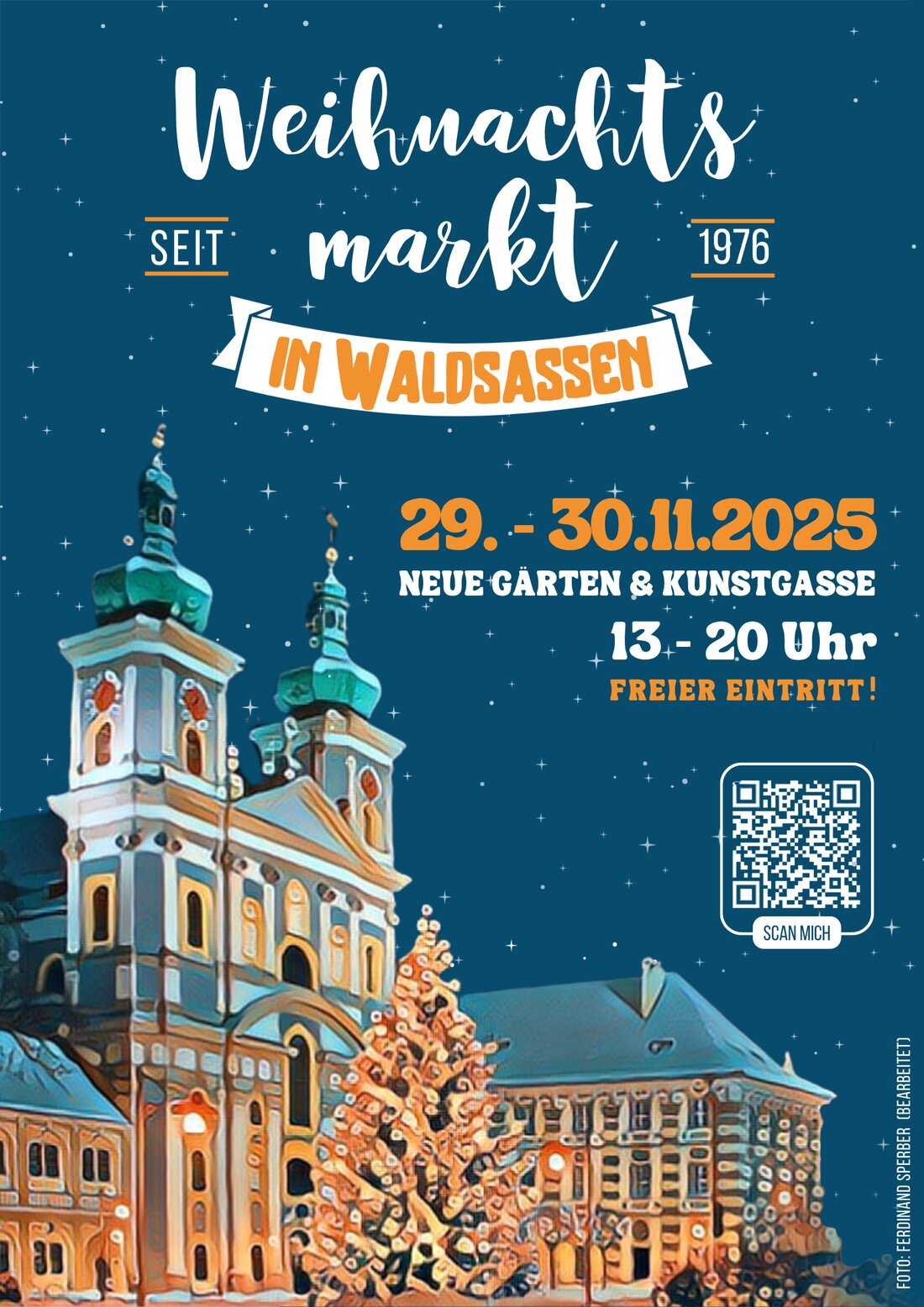 Waldsassen. Am 29. und 30. November lädt der traditionelle Weihnachtsmarkt ab 13 Uhr in der Kunstgasse und der Parkanlage Neue Gärten zum Bummeln ein; 42 Anbieter und ein Programm erwarten Gäste. Eintritt frei, Parken kostenlos.