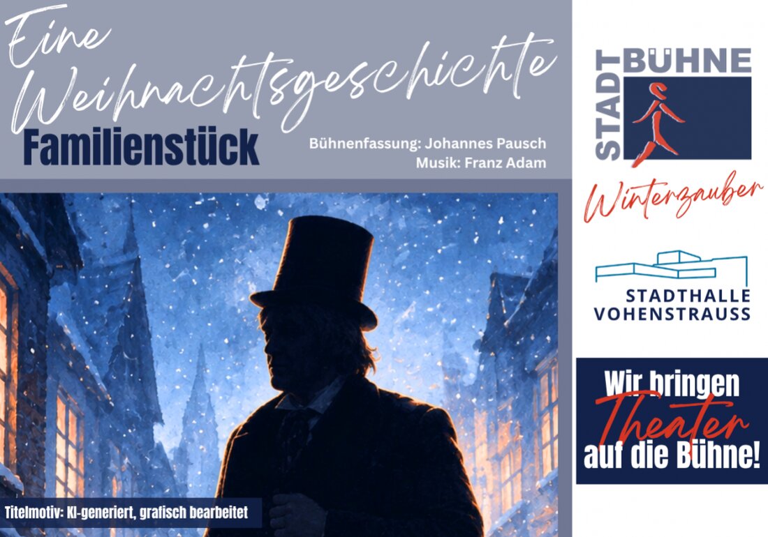 Vohenstrauß. Die Stadtbühne Vohenstrauß lädt in Vohenstrauß, Stadthalle, zu Eine Weihnachtsgeschichte nach Charles Dickens ein und bietet eine stimmungsvolle Inszenierung für die ganze Familie, mit Terminen vom 28. November bis 6. Dezember. Sichern Sie sich Ihr Ticket auf okticket.de.