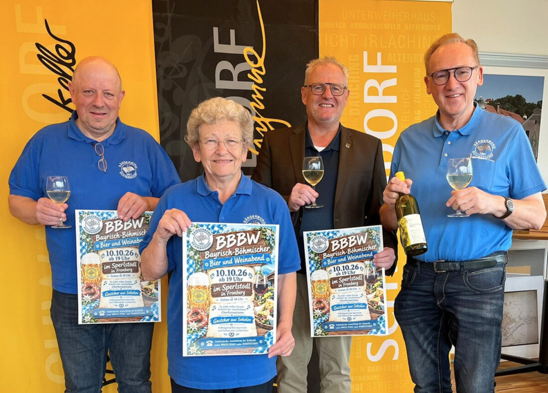 Schwandorf. Der Sängerbund 1861 Schwandorf lädt am 10. Oktober 2026 zum Bayerisch-Böhmischen Bier- und Weinabend in den Fronberger Sperlstadel ein, mit Chören aus Schwandorf und Sokolov. Einlass ab 18 Uhr, Beginn 19 Uhr.