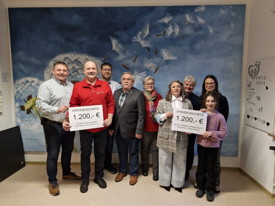 Störnstein. Nach dem Benefizkonzert in der Kulturscheune, bei dem 31 Mädchen und Buben für die Kinderkrebshilfe Oberpfalz-Nord und den Malteser-Hospizdienst Weiden–Neustadt/WN sangen, wurden je 1.200 Euro übergeben.