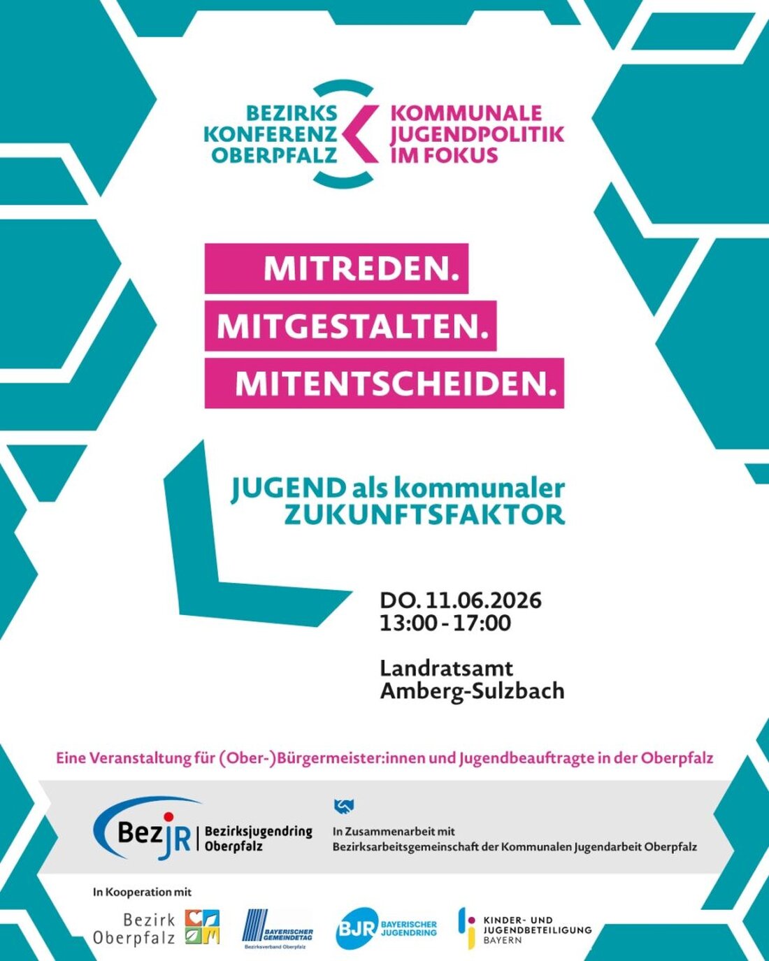 Amberg-Sulzbach. Das Kreisjugendamt lädt zur 4. Bezirkskonferenz Kommunale Jugendpolitik 2026 ins Landratsamt ein – am Donnerstag, 11. Juni 2026. Im Fokus stehen Jugendbeteiligung, Austausch und Impulse für starke Kommunen.