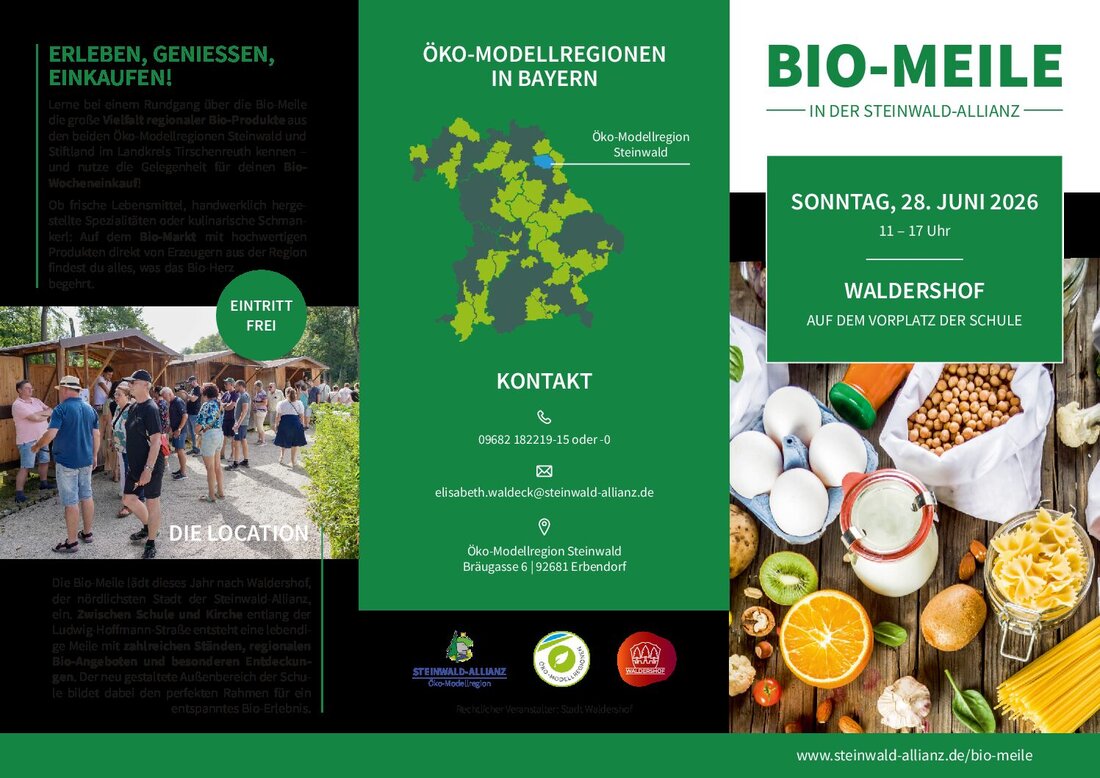 Waldershof. Am Sonntag, 28. Juni 2026, lädt die Bio-Meile der Steinwald-Allianz zum Entdecken regionaler Bio-Produkte, Artenspaziergängen, Hofführung und Familienaktionen ein. Eröffnung und Presserunde sind um elf Uhr.