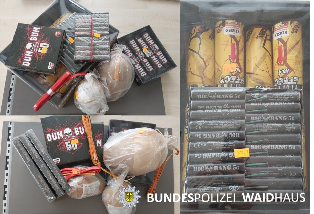 Waidhaus. Bundespolizisten stellten bei einer Kontrolle in einem Auto rund elf Kilogramm Pyrotechnik der Kategorien F drei und F vier sicher und leiteten Ermittlungen wegen Verstößen gegen das Sprengstoffgesetz ein.