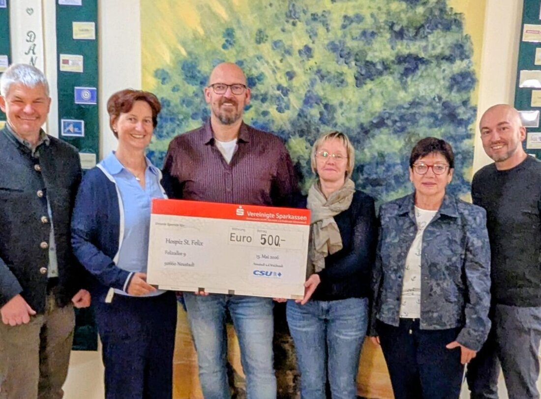 Neustadt/WN. Der CSU-Ortsverband und der Babylon-Grill spenden 500 Euro an das Hospizzentrum St. Felix. Das Geld stammt aus einer Erstwähler-Aktion zur Kommunalwahl im März und würdigt die engagierte Arbeit.