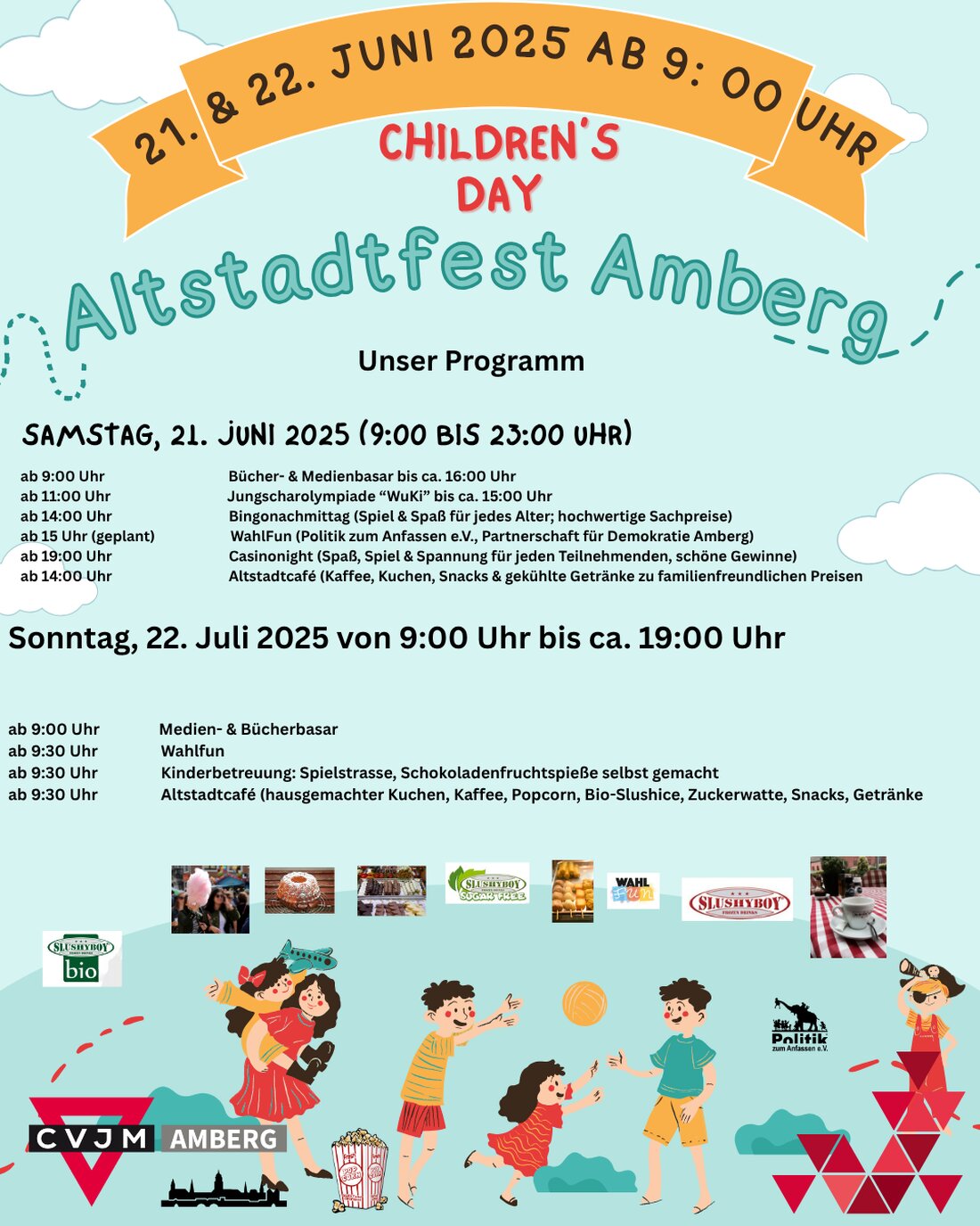 Amberg. Am Altstadtfestwochenende lädt der CVJM Amberg e.V. zur Mitmach-Ausstellung "WahlFun" ein, um über die Kommunalwahl 2026 zu informieren und für Demokratie zu begeistern. Neben Quiz und Spielen gibt es einen Bücherbasar, Kinderaktionen und Abends Unterhaltung mit Roulette.