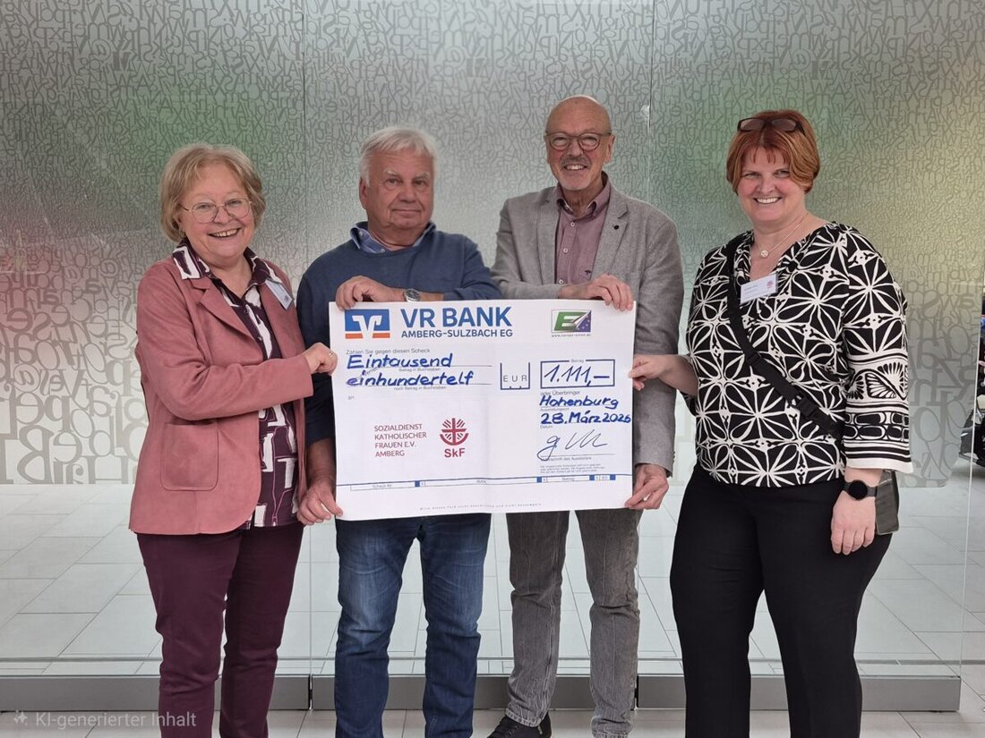 Amberg-Sulzbach. Die Europa-Union im Stadt- und Kreisverband unterstützt das Frauenhaus des SkF Amberg. Es kamen 1.111 Euro zusammen; der Scheck wurde am Palmsamstag im Kubus Ursensollen überreicht.