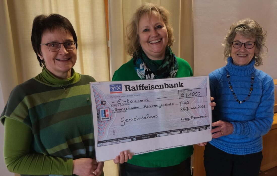 Floß. Die evangelische Frauengemeinschaft unterstützt die Kirchengemeinde St. Johannes Baptista mit 1.000 Euro aus dem Adventsbasar. Die Spende hilft bei laufenden Kosten des Gemeindehauses und weiteren Projekten.