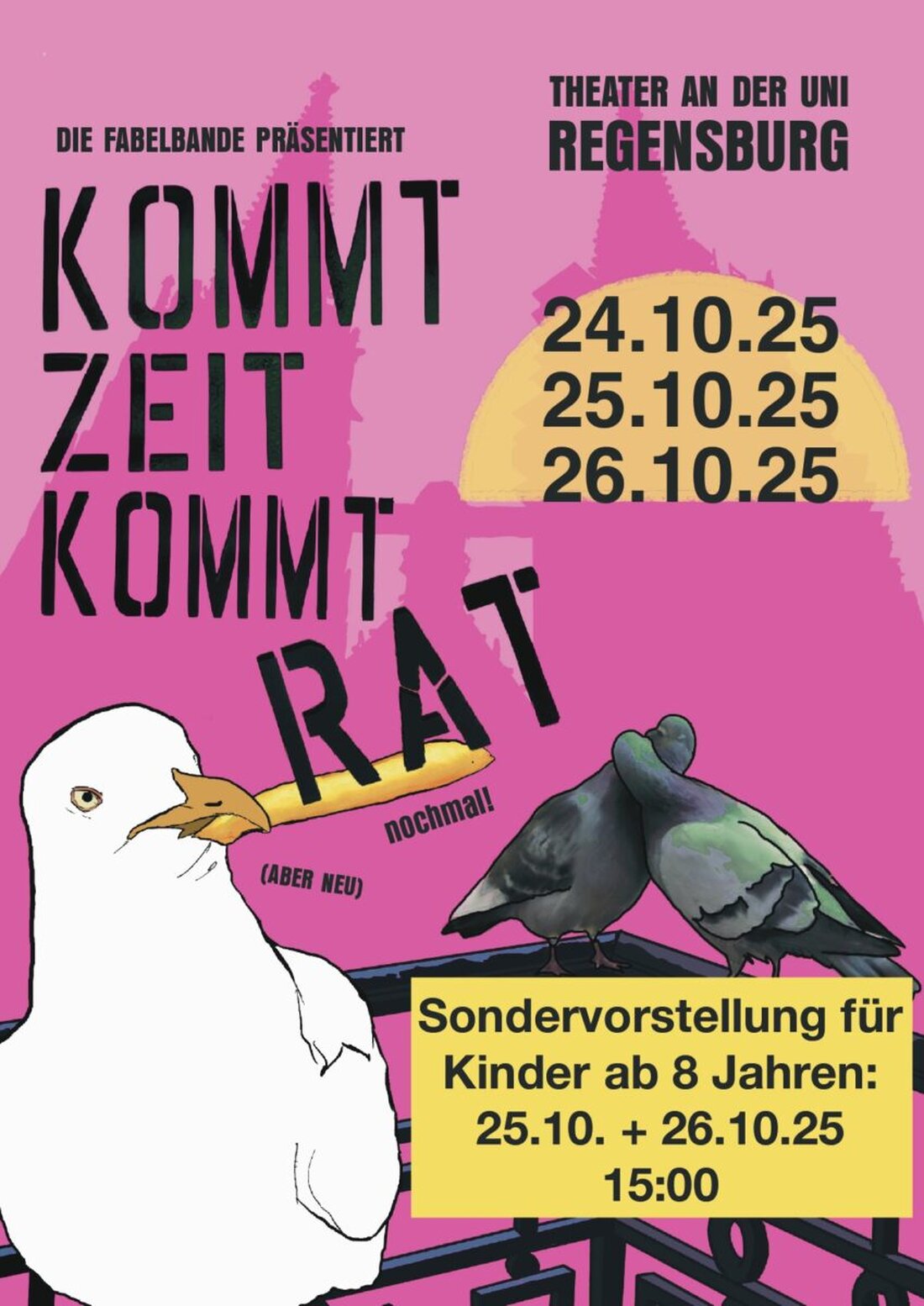 Regensburg. Die studentische Fabelbande zeigt die musikalische Kleinstadtfabel 'Kommt Zeit kommt Rat' für Kinder ab acht Jahren am 24.–26. Oktober im Theater an der Uni.
