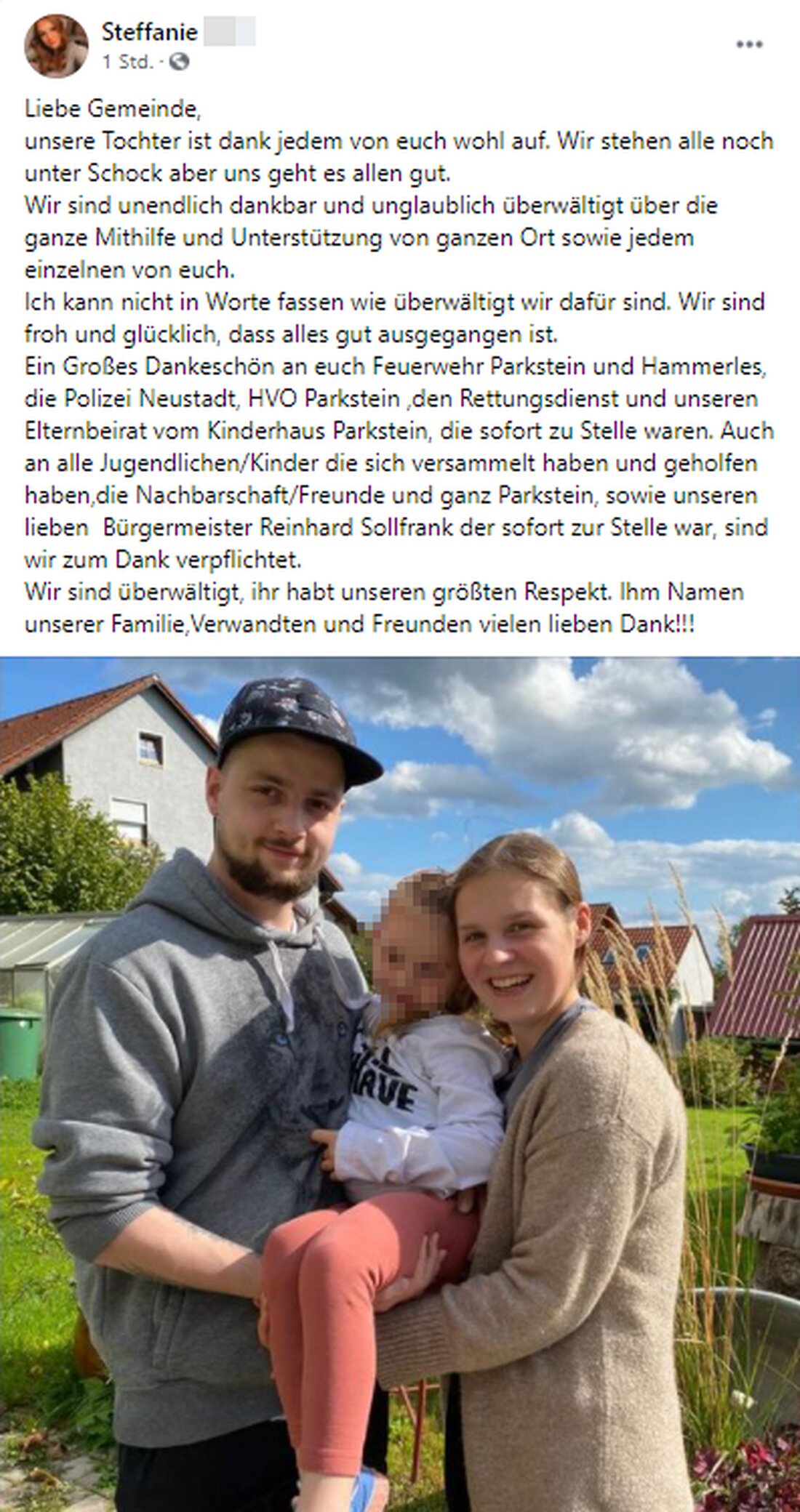 Parkstein. Die Suche nach dem vermissten Mädchen (4) war dank schneller Hilfe von Rettungskräften und vielen Bürgern erfolgreich.