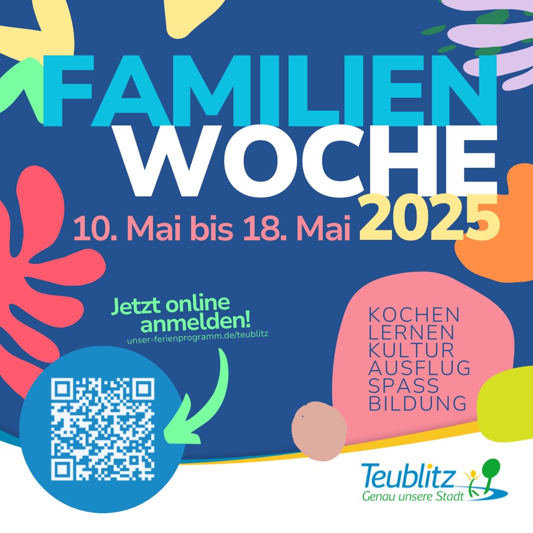 Teublitz. Vom 10. bis 18. Mai findet erstmals die landkreisweite Familienwoche auch in Teublitz statt. Geboten sind verschiedene Aktionen und Angebote aus den Kategorien „Kochen, Lernen, Kultur, Ausflug, Spaß und Bildung“. 