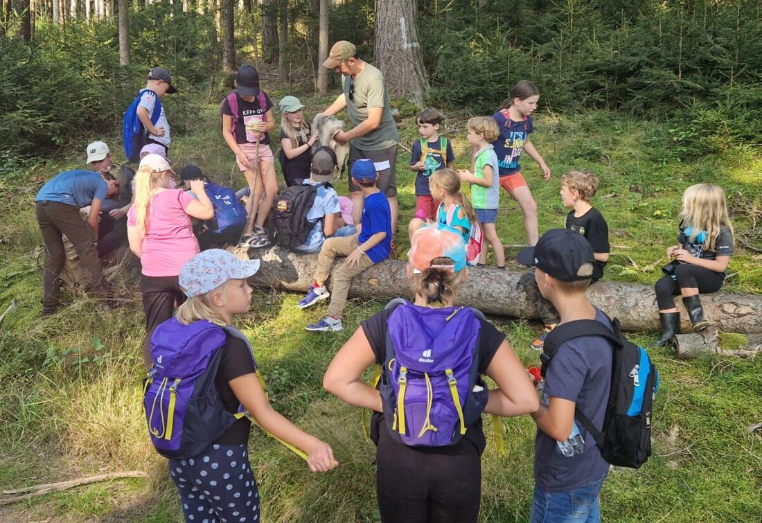 Altenstadt/WN. 23 Kinder begleiteten Jäger Andreas Greiner im Wald, um Wissenswertes über den Wald und seine Tiere zu lernen.