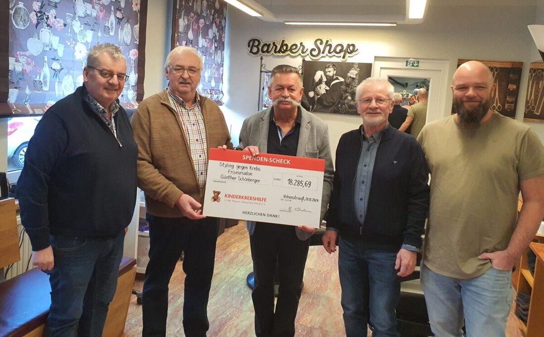 Vohenstrauß. Friseurmeister Günther Schönberger organisierte am Nikolaustag die Benefizaktion "Styling gegen Krebs", wobei 18.285,69 Euro für krebskranke Kinder gesammelt wurden. 