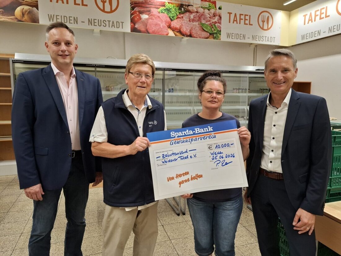 Weiden. Der Gewinnsparverein der Sparda-Bank Ostbayern e.V. spendet 150.000 Euro für soziale Einrichtungen in Ostbayern. Davon erhält die Weidener Tafel e.V. 10.000 Euro.