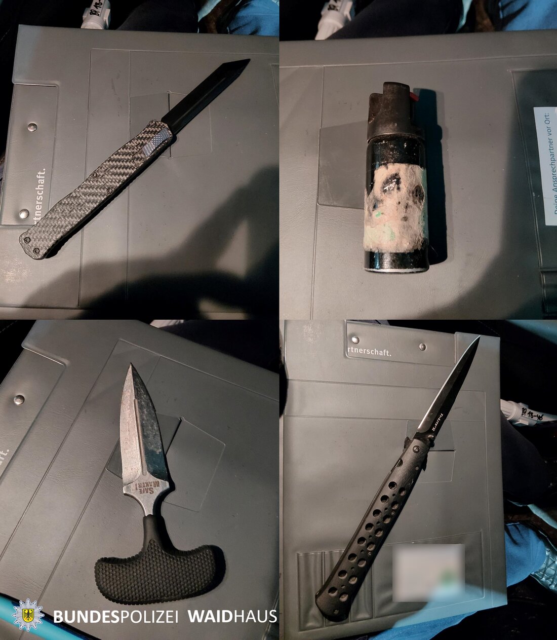 Waidhaus. Bei Grenzkontrollen an der A 6 haben Beamte der Bundespolizeiinspektion Waidhaus am Montagabend mehrere verbotene Gegenstände entdeckt. Die Bundespolizisten stellten die Waffen sicher und leiteten ein Ermittlungsverfahren wegen Verstößen gegen das Waffengesetz ein.