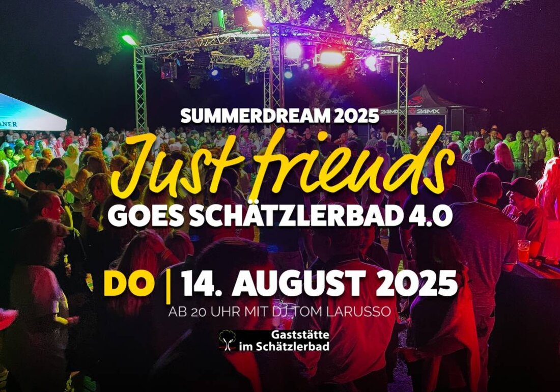 Weiden. Am 14. August 2025 organisiert Just friends e. V. im Schätzlerbad Weiden die Open-Air-Party "Summerdream 4.0", ein Event voller Sommer, Musik und guter Laune. Tickets für die Nacht unter freiem Himmel mit DJ Tom Larusso sind auf okticket.de verfügbar.