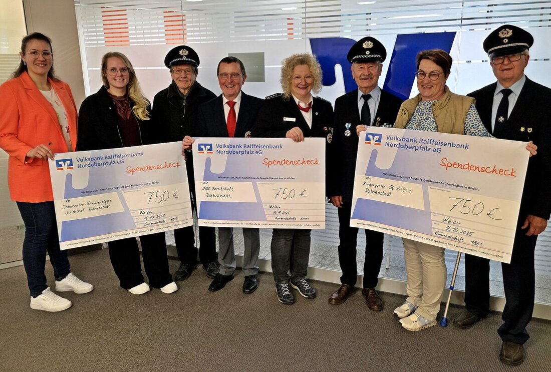 Weiden. Die Kameradschaft 1883 Rothenstadt spendete 2.250 Euro an drei Einrichtungen. Je 750 Euro gingen an den Kindergarten St. Wolfgang, den Johanniter Ulrichshof und das Bayerische Rote Kreuz. Das Geld ist für Spielzeug, Ausrüstung und Schutz.
