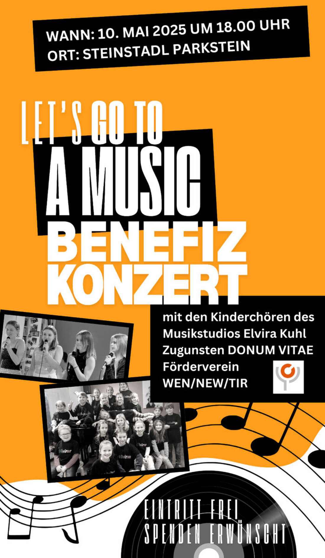 Parkstein. Die Kinderchöre des Musikstudios von Elvira Kuhl geben am 10. Mai um 18 Uhr ein kostenloses Benefizkonzert zugunsten DONUM VITAE. Der Erlös des Abends im Steinstadl kommt dem Förderverein der Schwangerenberatung in Weiden, Neustadt und Tirschenreuth zugute.