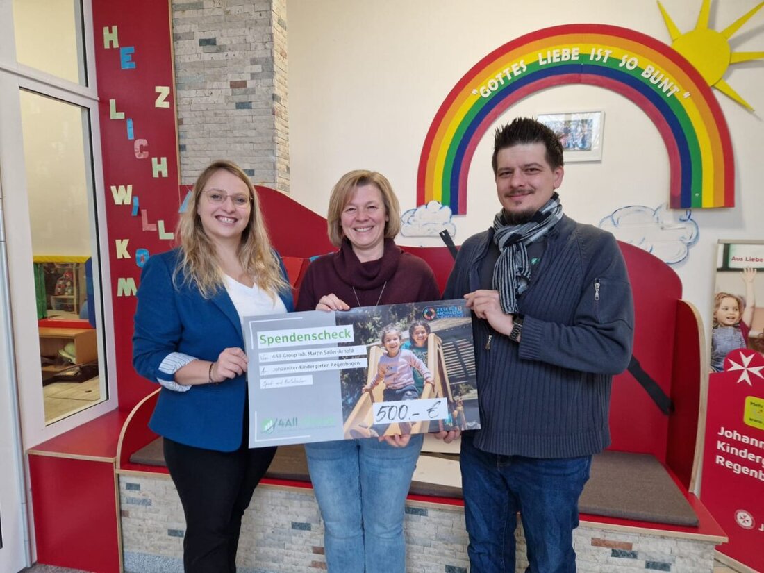 Plößberg. Der Johanniter-Kindergarten "Regenbogen" erhielt eine 500 Euro Spende von der 4All-Group für neue Mal- und Bastelmaterialien.