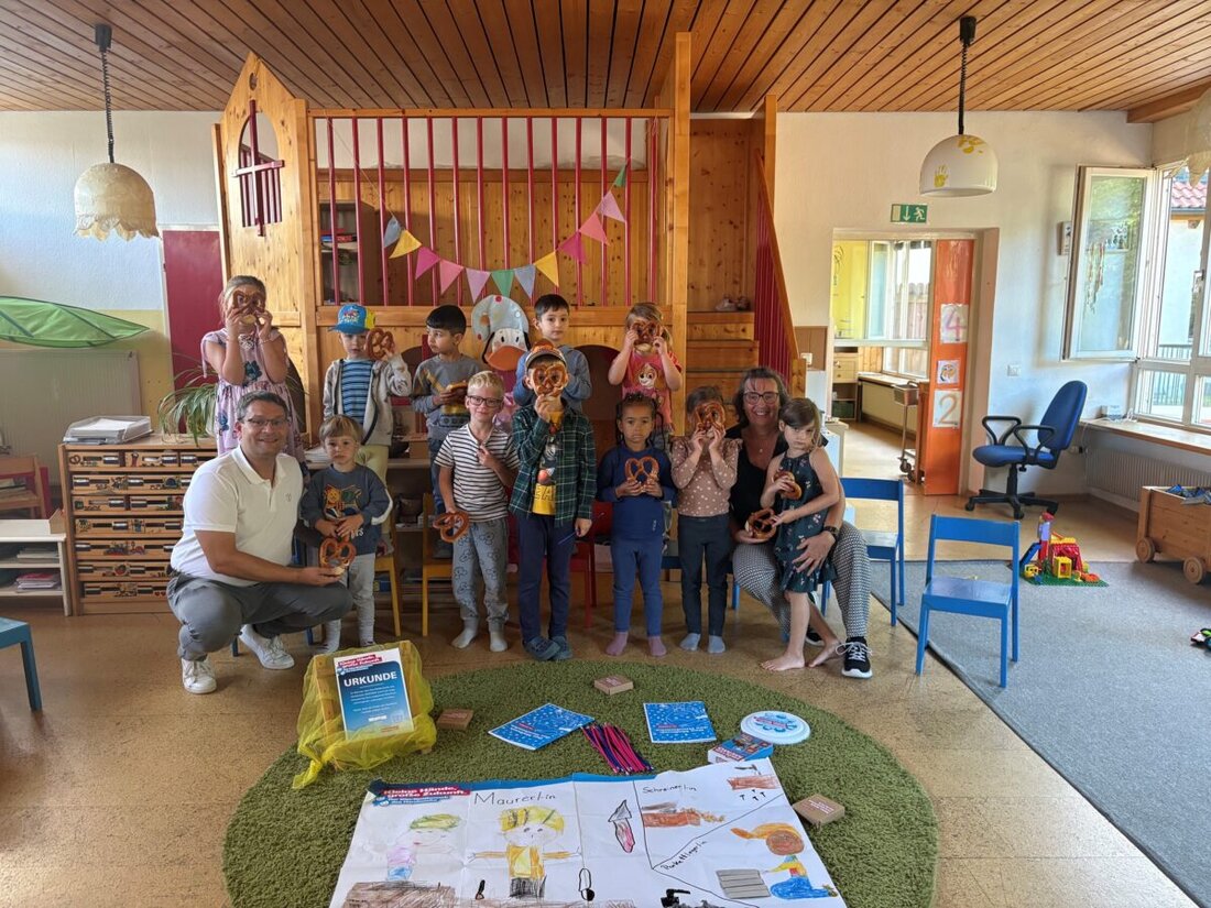 Weiden. 23 Kinder des Kindergartens St. Markus haben beim Kita-Wettbewerb des Handwerks im Bildungszentrum der Handwerkskammer Gewerke erkundet. Als Dank brachte Geschäftsführer Alexander Stahl ein Brezn-Frühstück.