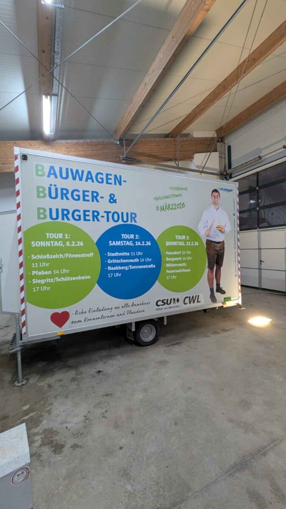 Erbendorf. CSU, CWL und Bürgermeisterkandidat Matthias Fütterer starten die Bauwagen-Bürger-Burgertour. Gespräche und Burger, Termine im Februar.