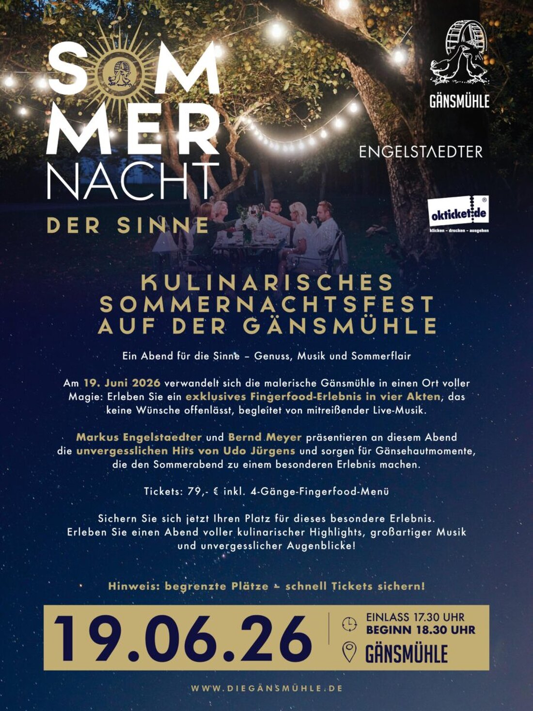 Trabitz. Am 19. Juni 2026 wird die Gänsmühle zur Bühne für Genuss, Musik und Sommerflair. Engelstädter und Meyer ehren Udo Jürgens in vier Akten.