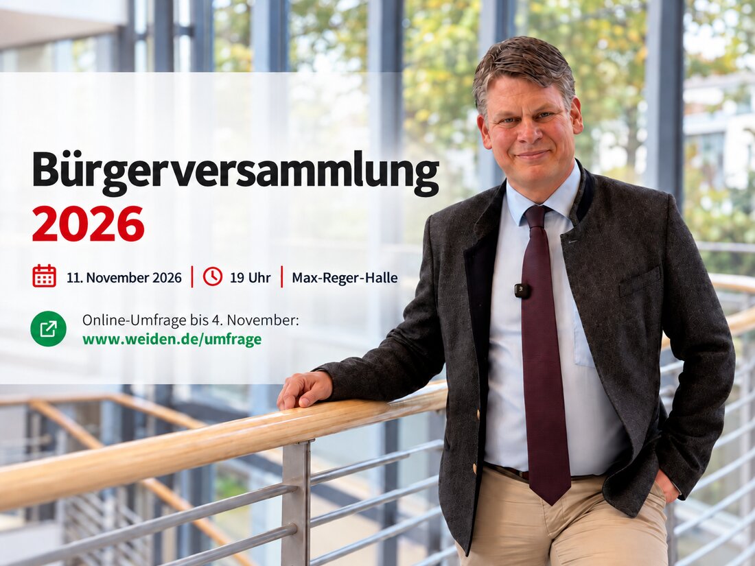 Weiden. Die Stadt lädt zur Bürgerversammlung am 11. November 2026 um 19 Uhr in die Max-Reger-Halle ein und setzt auf Dialog mit den Bürgerinnen und Bürgern. Neu ist eine Online-Umfrage bis 4. November 2026.