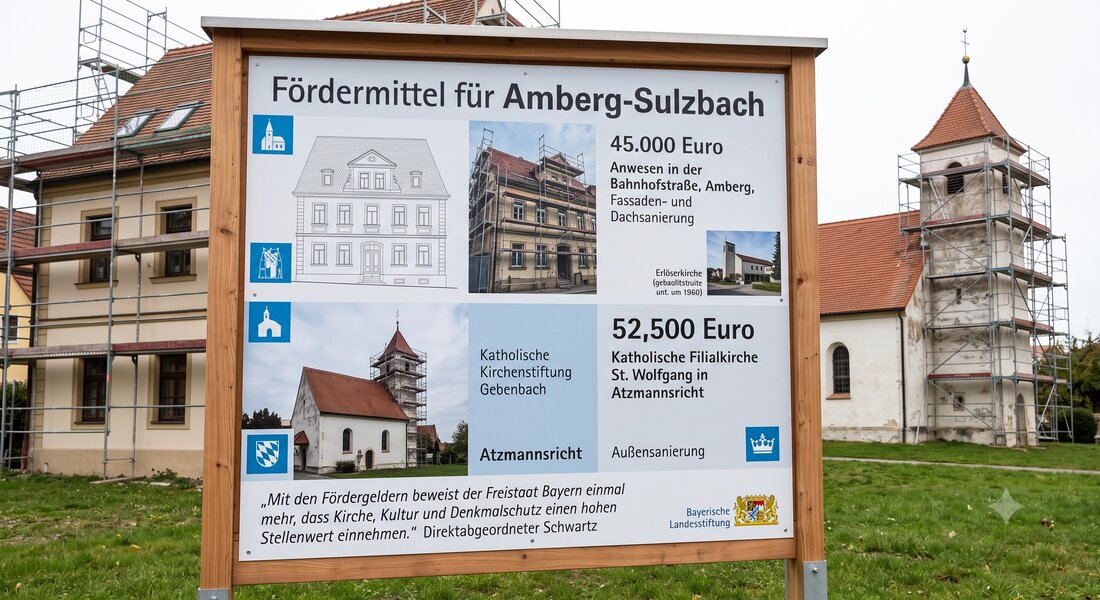 Amberg-Sulzbach. Die Bayerische Landesstiftung fördert mit 97.500 Euro zwei Projekte: 45.000 Euro für Fassaden- und Dachsanierung in Amberg, 52.500 Euro für die Außensanierung der Filialkirche St. Wolfgang in Atzmannsricht.
