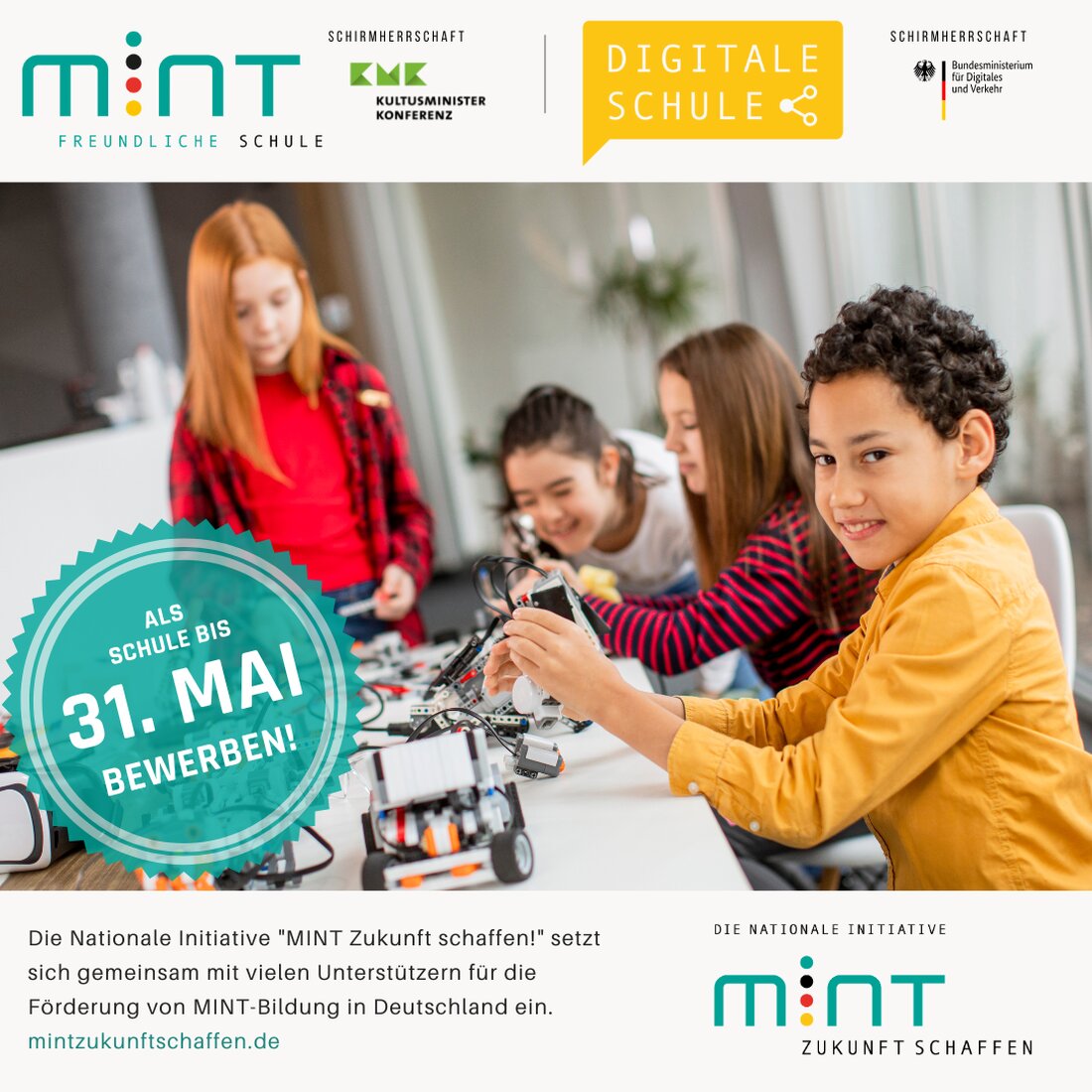 Oberpfalz. Ab dem 1. März können Schulen sich für die Siegel "MINT-freundliche Schule" und "Digitale Schule" bewerben, um ihre Kompetenzen in der digitalen Bildung zu demonstrieren. Die Initiative "MINT Zukunft schaffen!" ehrt Schulen, die in Mathematik, Informatik, Naturwissenschaften und Technik herausragen.