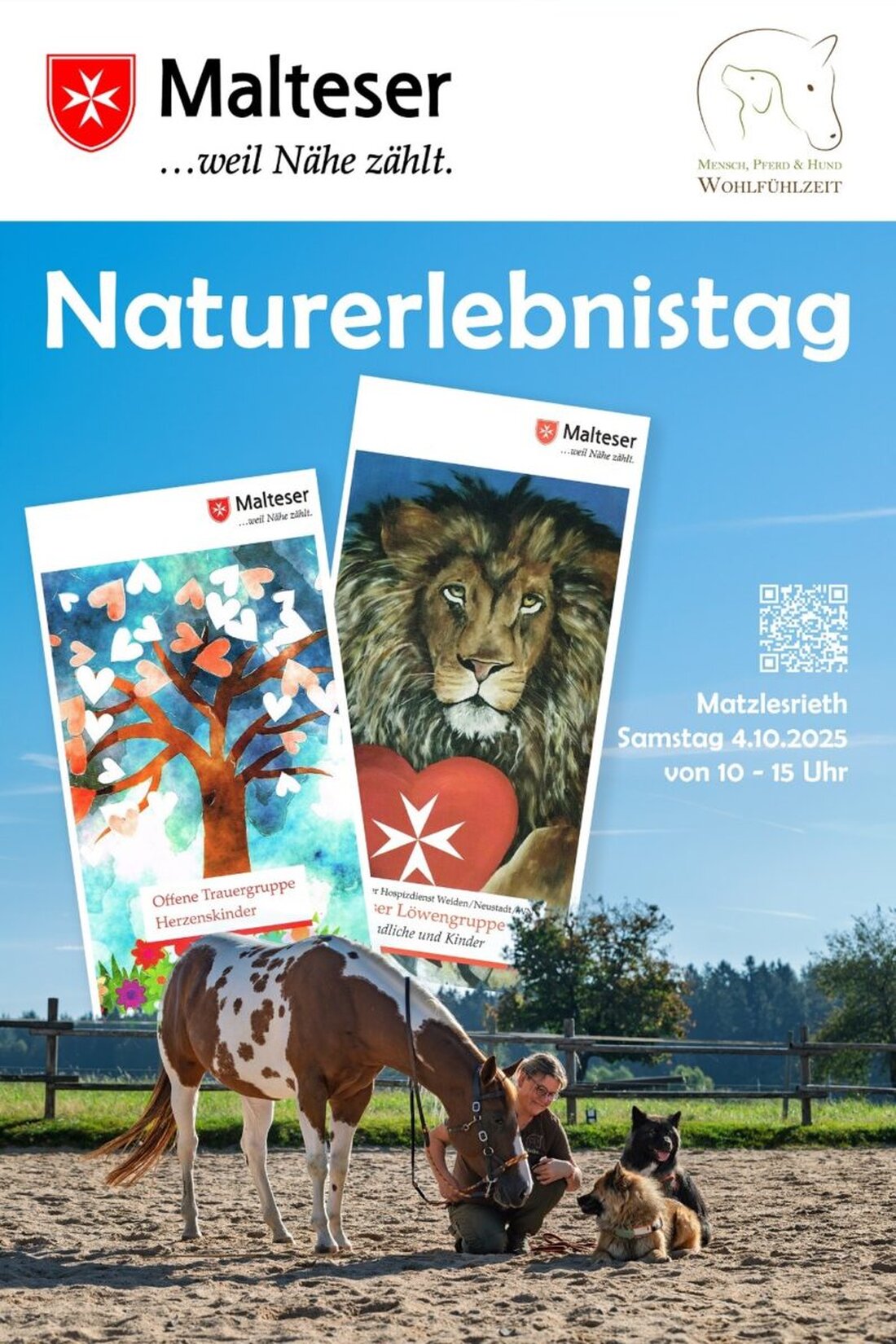 Neustadt/WN.
Der ambulante Hospizdienst veranstaltete einen Naturerlebnistag für trauernde und belastete Kinder mit tiergestützten Angeboten und Waldaktionen zur Stärkung ihrer Resilienz.