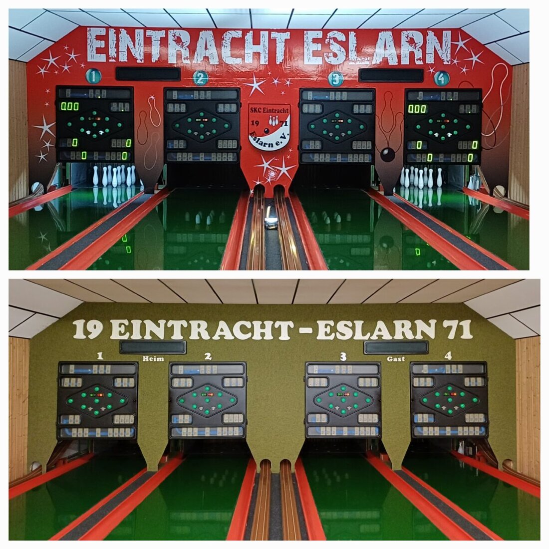 Eslarn. Die Kugel in der Vierbahnen-Kegelanlage im Sportzentrum rollt seit 1990. In den Jahren wurden von den Mitgliedern des Sportkegelclubs (SKC) Eintracht immer wieder in Eigenregie Verschönerungsarbeiten durchgeführt. Kürzlich sorgten vier Kegler unter der Regie von Jürgen Merold, dessen gesamte Familie sich dem Kegelsport verschrieben hat, für ein neues Layout.