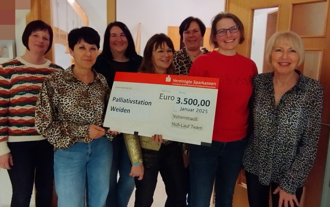 Weiden. Das Nofi-Lauf-Team der Praxisbelegschaft spendete 3.500 Euro an die Palliativstation Weiden am 23. Januar 2025 nach erfolgreicher Eierlikör-Verkaufsaktion. Die Spende soll schwerstkranken Patienten Hoffnung und Zuversicht schenken.