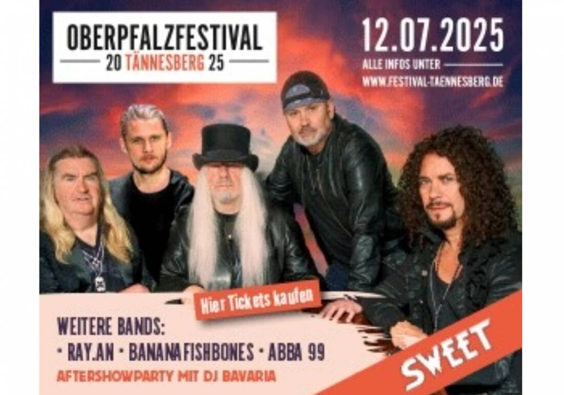 Tännesberg. Das Oberpfalzfestival Tännesberg 2025 lockt mit ABBA99, THE SWEET, Bananafishbones und RAY.AN dank des Fördervereins Volltreffer zum Sportgelände. Ein familienfreundliches Event voller musikalischer Highlights bietet Tickets auf okticket.de.
