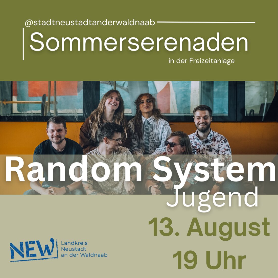 Neustadt/WN. Die letzte Serenade bringt am Donnerstag, 13. August 2026, ab 19 Uhr die Freizeitanlage in der Gramaustraße 64 zum Beben, wenn Random System mit Alternative-Rock den Sommer beschließt. Der Eintritt ist frei.