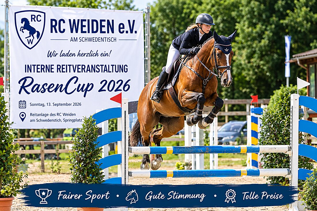 Weiden. Am Sonntag, 13. September, lädt der RC Weiden zum internen Rasen-Cup 2026 auf die Reitanlage am Schwedentisch ein, mit Springprüfungen von Einsteiger bis Klasse L, fairer Stimmung und attraktiven Preisen für Teilnehmende.