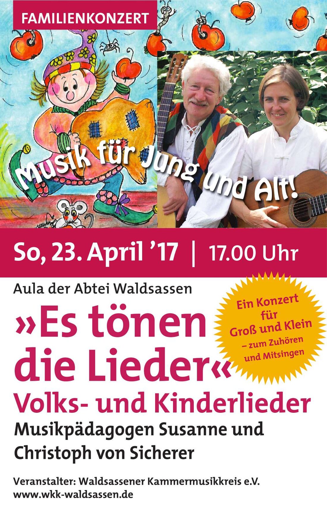 Waldsassen. 70-jähriges Jubiläum feiert der Waldsassener Kammermusikkreis e.V. dieses Jahr. Das Konzert-Programm 2017 will besonders den Familien die verschiedenen Musikarten näher bringen.  Am 23. April veranstaltet der Waldsassener Kammermusikkreis e.V. [&hellip;]