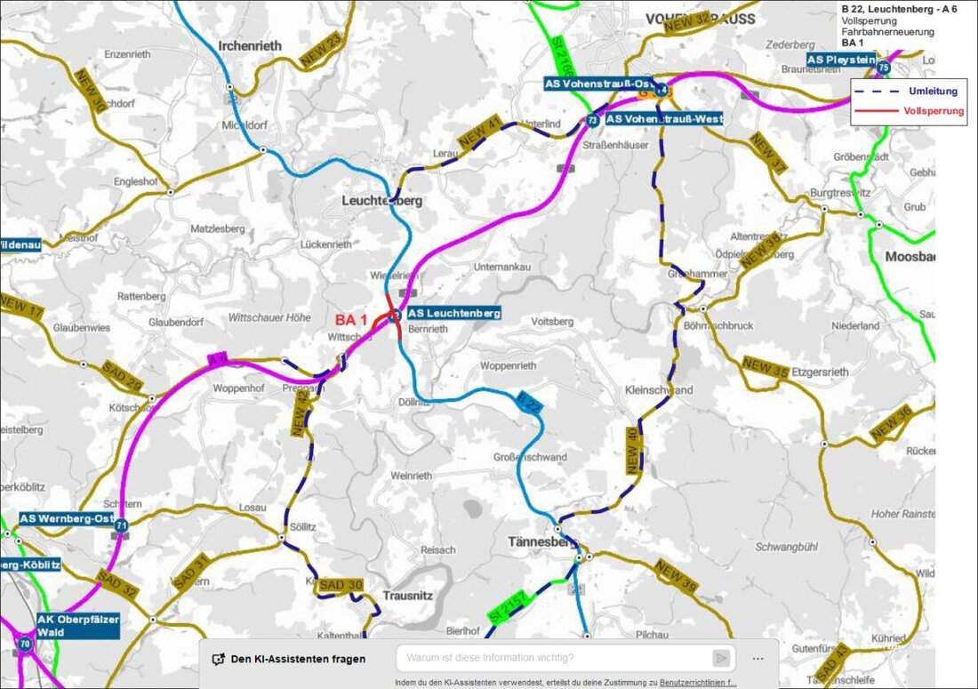 Leuchtenberg. Die Vollsperrung der Bundesstraße B22 bei Leuchtenberg sorgt für gefährliche Fahrmanöver. Die Polizei Vohenstrauß kündigt Kontrollen an.