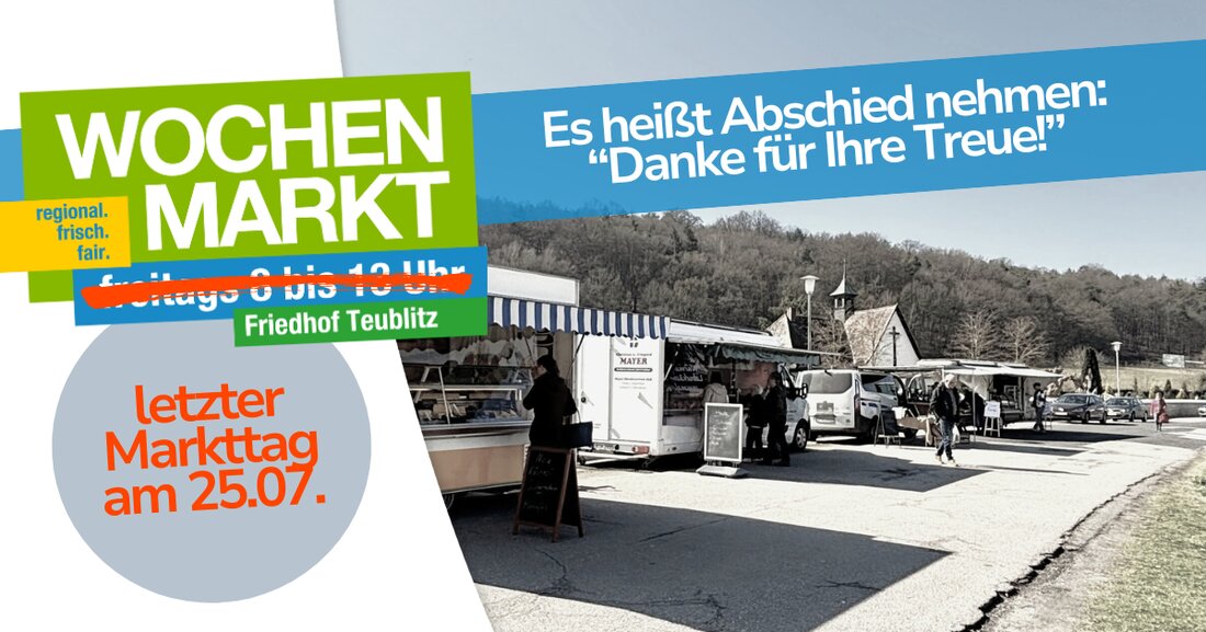Teublitz. Nach über zwei Jahren schließt der Wochenmarkt in Teublitz am 25. Juli 2025, da er nicht genügend Zulauf und Umsatz erzielte. Einige Händler bleiben jedoch weiterhin in Teublitz aktiv, unabhängig vom Wochenmarkt.
