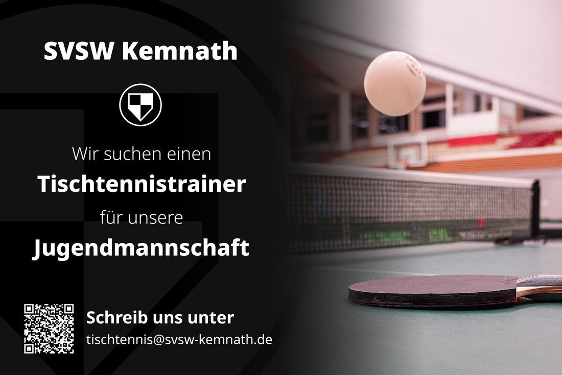 Kemnath. Der SVSW Kemnath sucht Trainer für die Jugend im Tischtennis. In der Saison 2025/26 starten drei Herrenmannschaften; für den Nachwuchs werden Übungsleiter gesucht – ohne Vorerfahrung, Ausbildung zahlt der Verein.