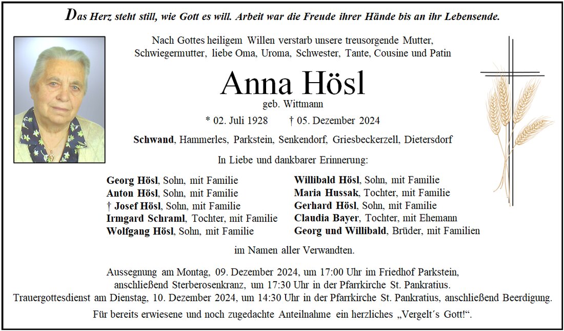 Begleitet durch: Bestattung Gronauer - Altenstadt/WN