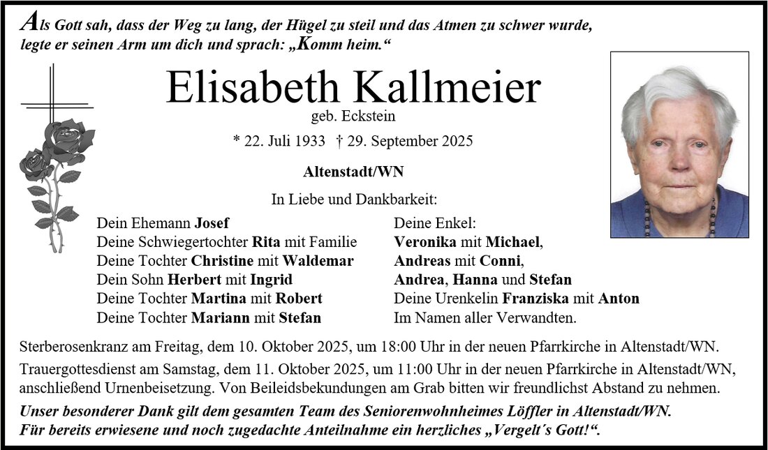 Begleitet durch: Bestattung Gronauer - Altenstadt/WN