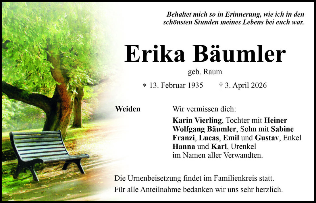 Begleitet durch: Bestattung Bauer - Weiden