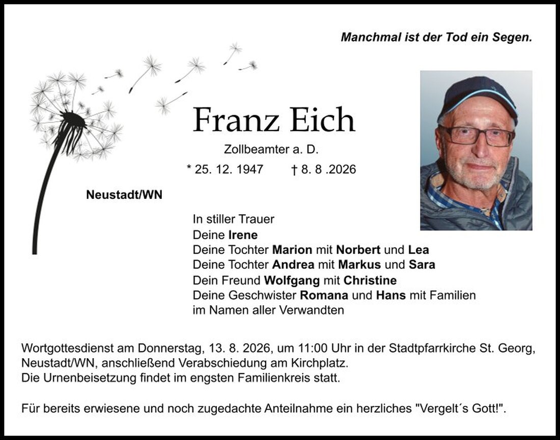 Begleitet durch: Bestattung Schmid - Neustadt/WN