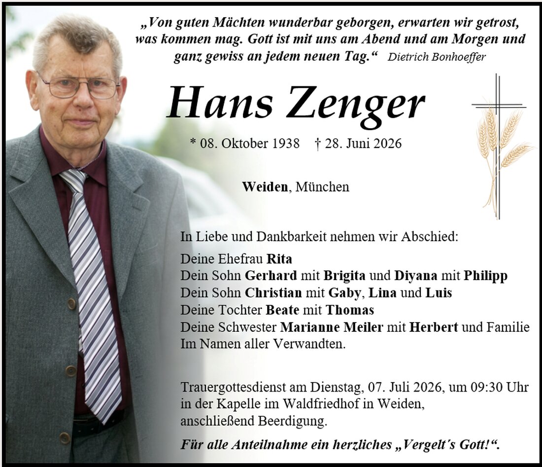Begleitet durch: Bestattung Gronauer - Altenstadt/WN