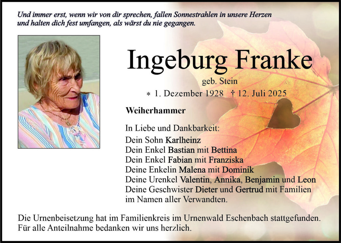 Begleitet durch: Bestattung Bauer - Weiden