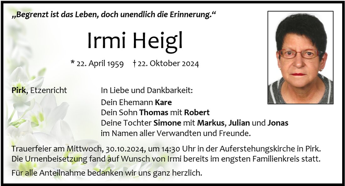 Begleitet durch: Bestattung Gronauer - Altenstadt/WN