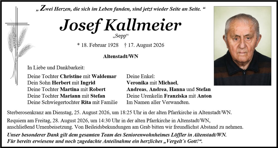 Begleitet durch: Bestattung Gronauer - Altenstadt/WN